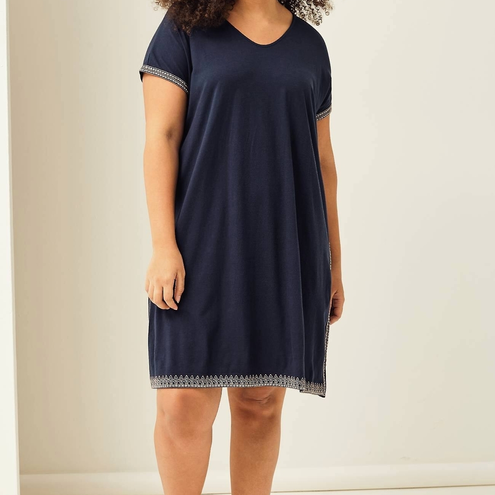 J. Jill Pure Jill Relaxed Embroidered T-shirt Dress In True Navy Multi